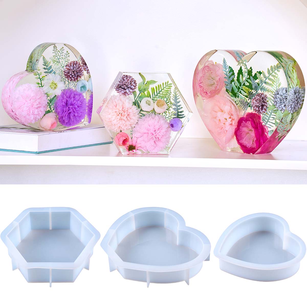 Flower Preservation Resin - Große Liebes-Silikonform, DIY Herz- und Sechseck-Epoxidharzformen