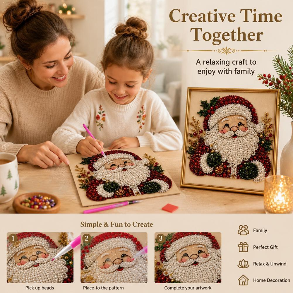 Resin Craft Kit - Weihnachtsmann Perlen-Kunst DIY-Set Gerahmte Perlen-Stickerei Wanddekoration