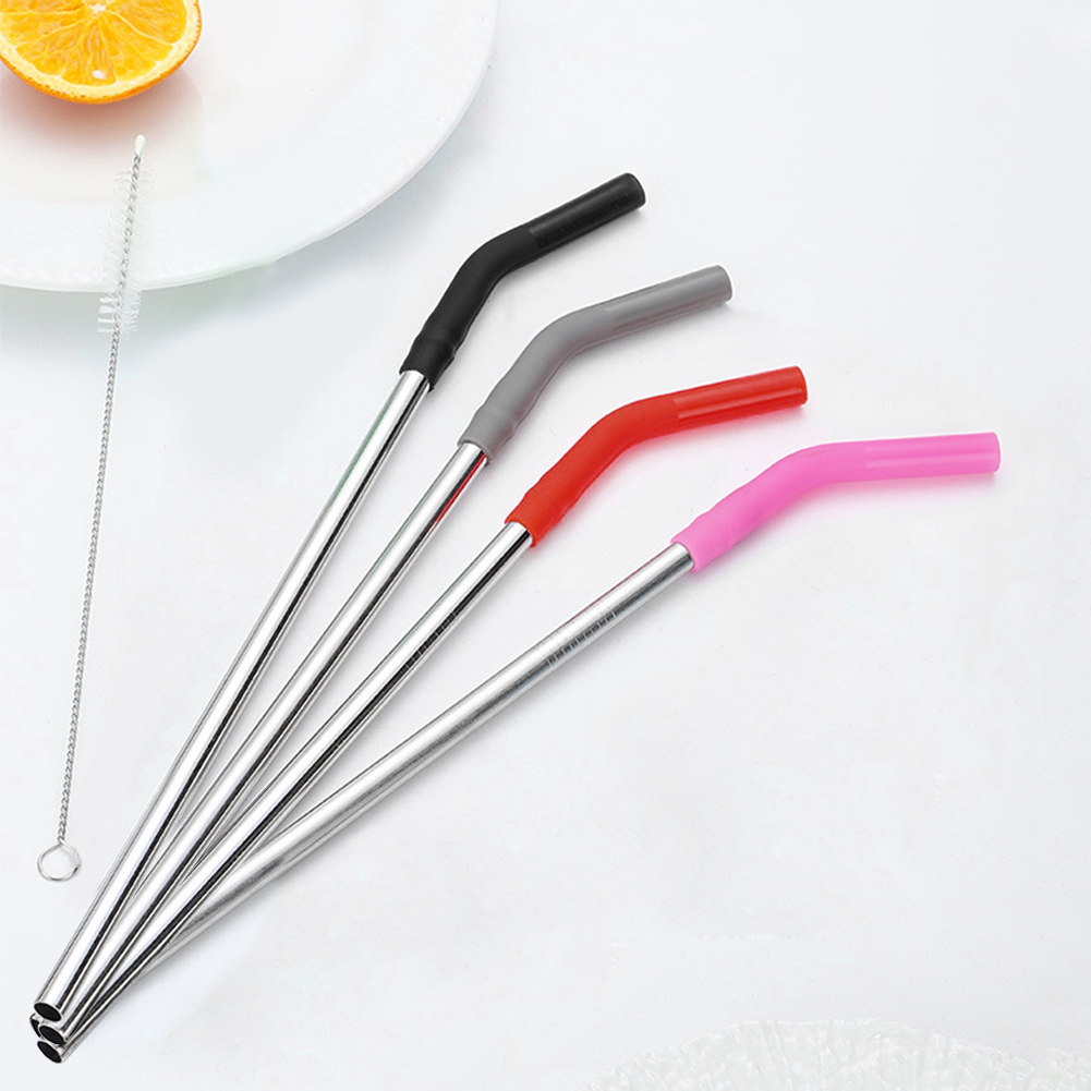 Mixing Cup Silicone - 4 Stück lange Metallstrohhalme mit Silikonspitzen,