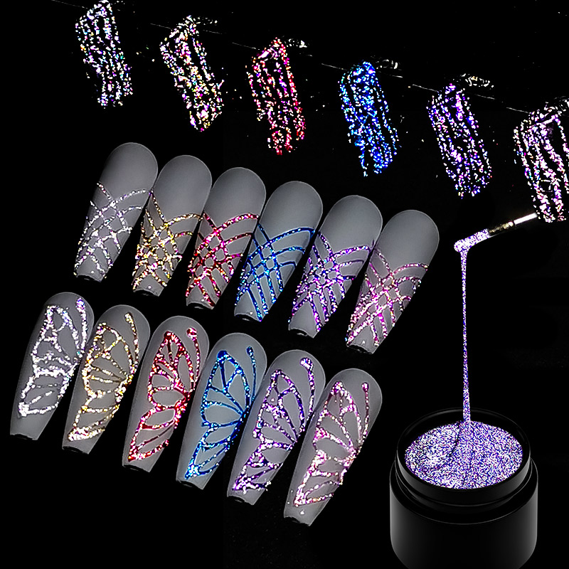 Resin Glitter Pack - 6-teiliges Set reflektierendes Glitzer-Spider-Gel-Nagellack-Set, Gold-Silber-Zeichnungs- und