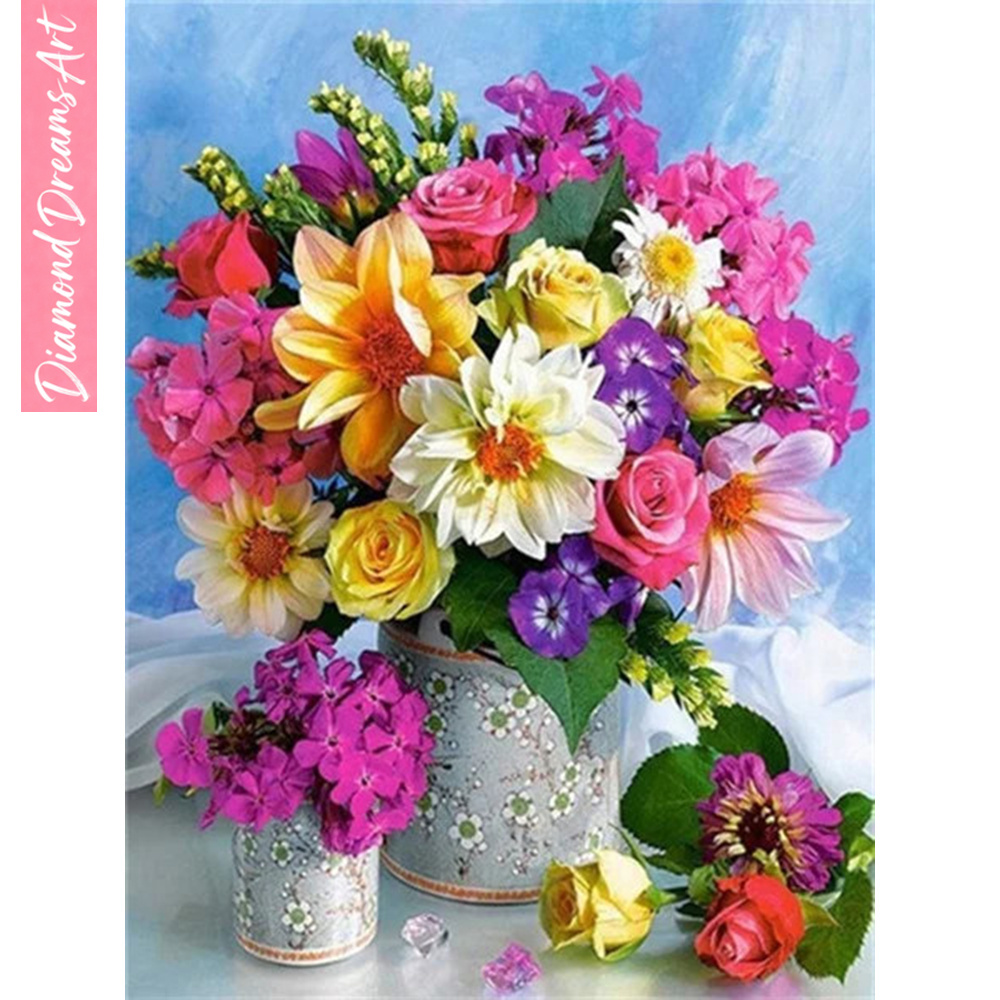 Resin Craft Kit - Vollständiges Diamant-Mosaik Blumen 5D Diamantmalerei Rosen-Vase