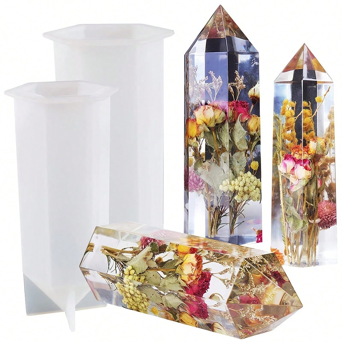 Flower Preservation Resin - 1 Stück Kristallturm-Harz-Silikonformen, große sechseckige Spitzen-Harzgussformen