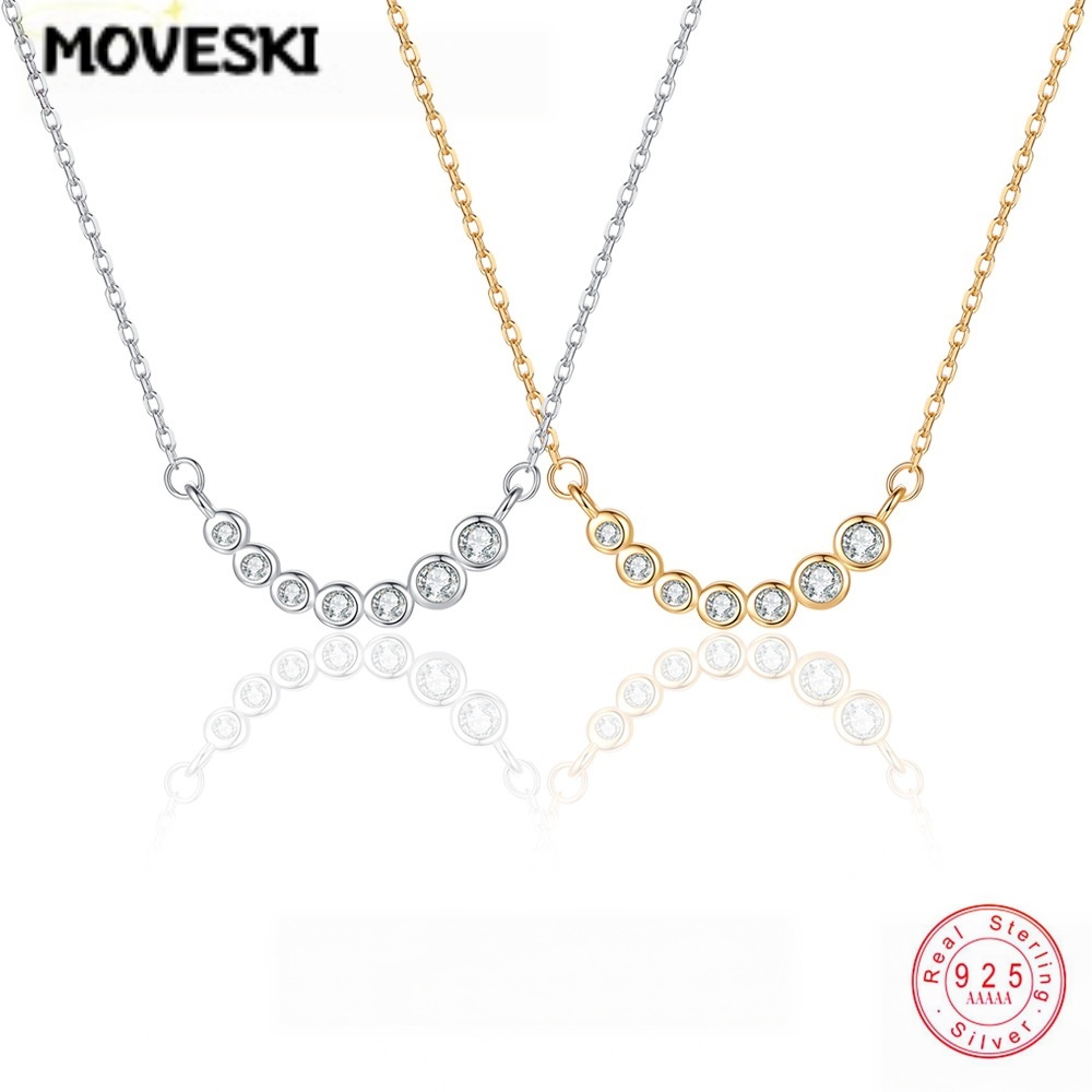 Bezels Set Pendant - MOVESKI Halskette mit rundem Moissanit-Smile-Anhänger, S925