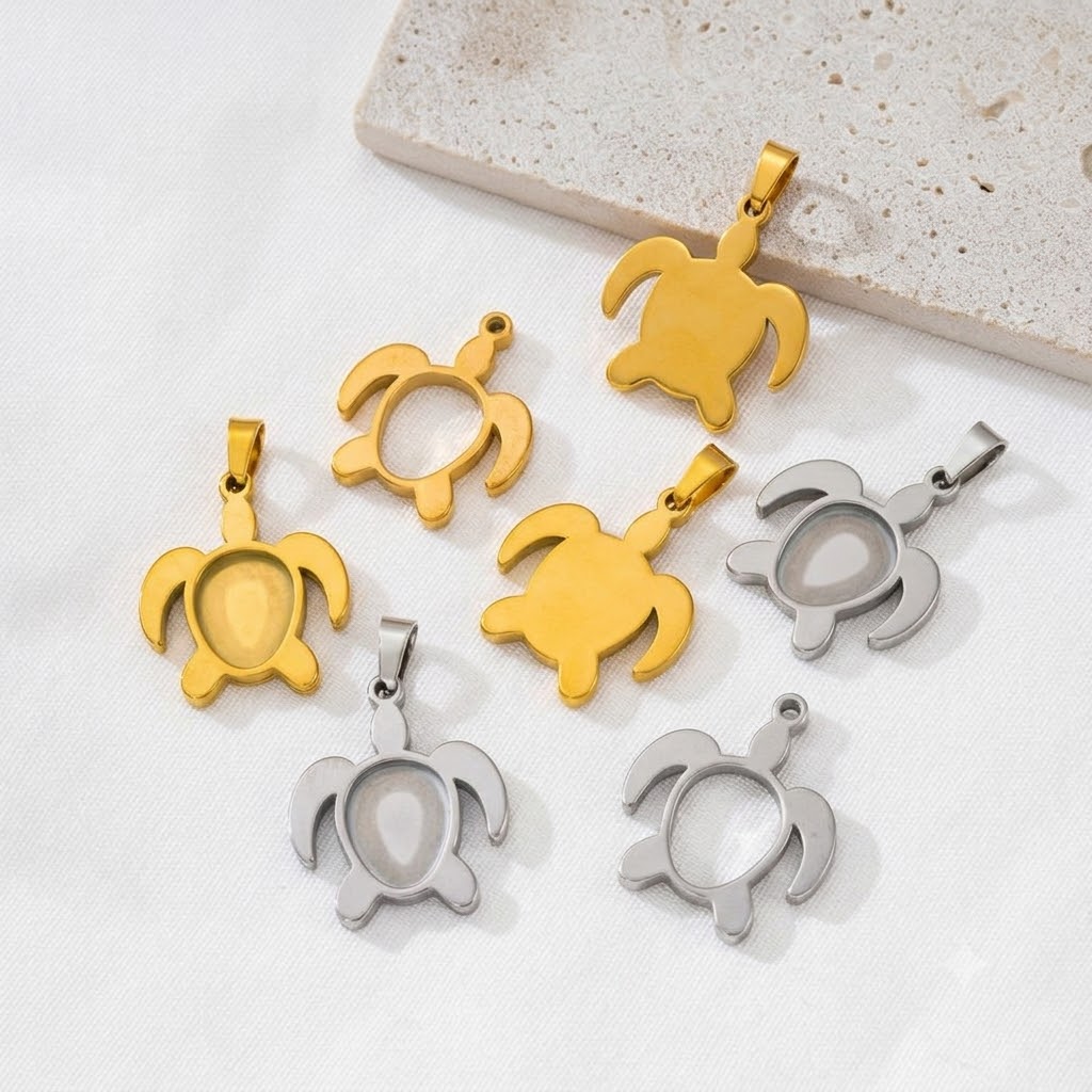 Bezels Set Pendant - 5 Stück/Set Edelstahl Schildkröten-Cabochon-Basiselemente Anhänger Fassungen