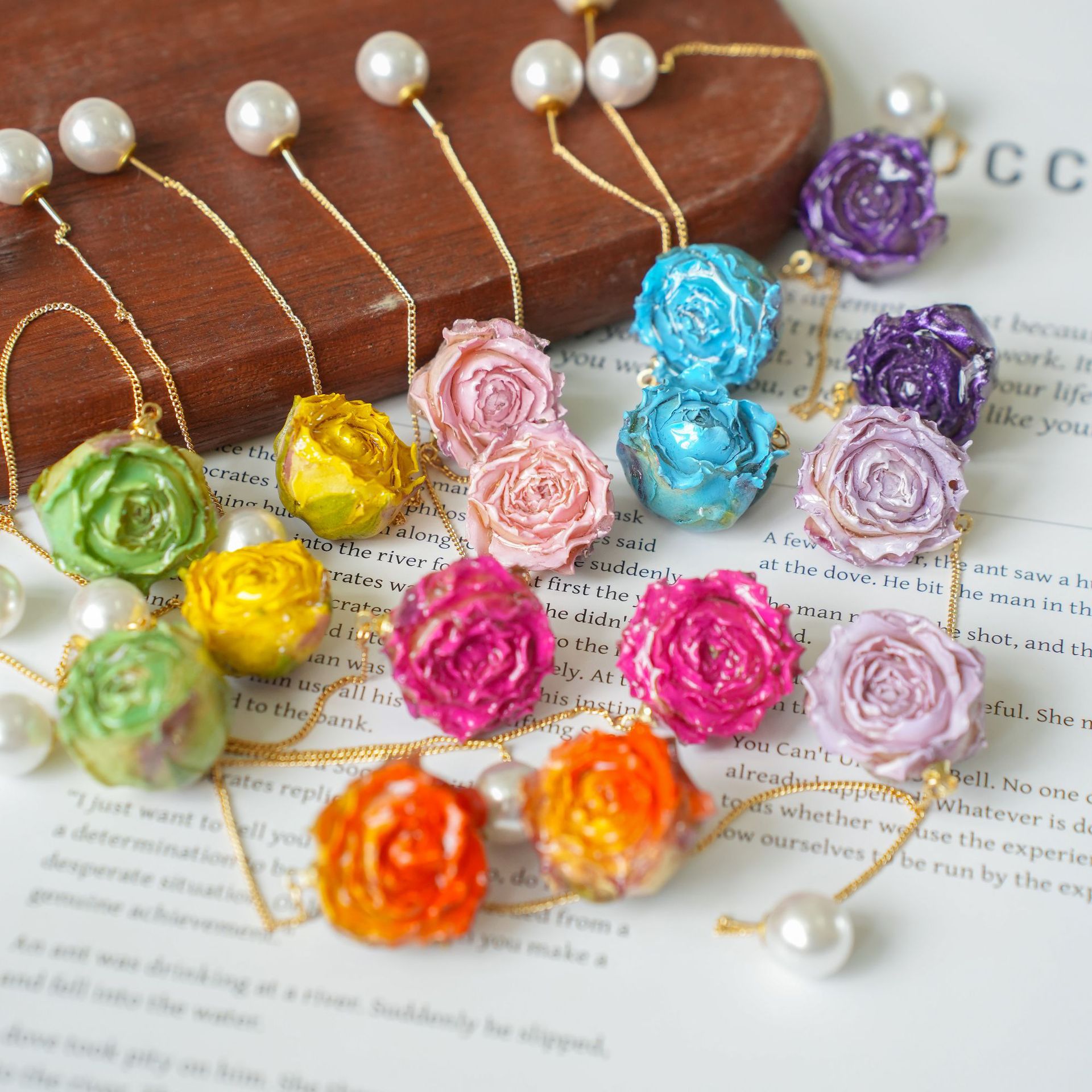 Flower Preservation Resin - Konservierte Rosenblüten-Serie Elegante Lange Ohrringe Epoxidharz