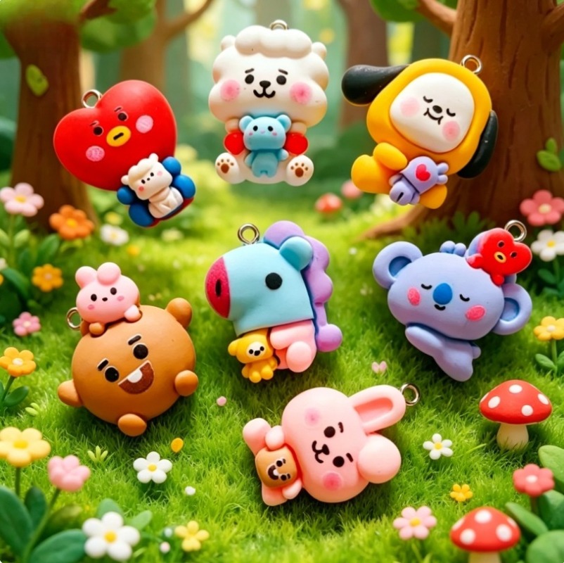 7 Stück BT21 Harz-Cartoon-Anhä – Resin Crafts Diy Bewertung und Preis
